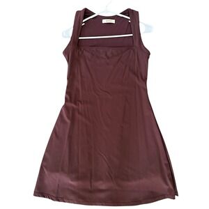 Qinsen Womens Dress Brown Square Neck Mesh Back Size L